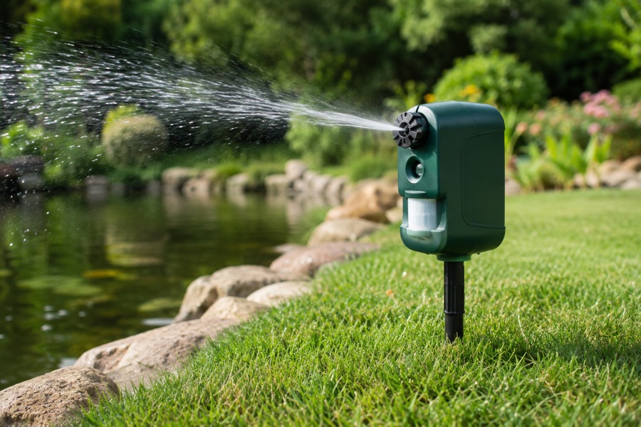 Motion-activated sprinkler deterrent
